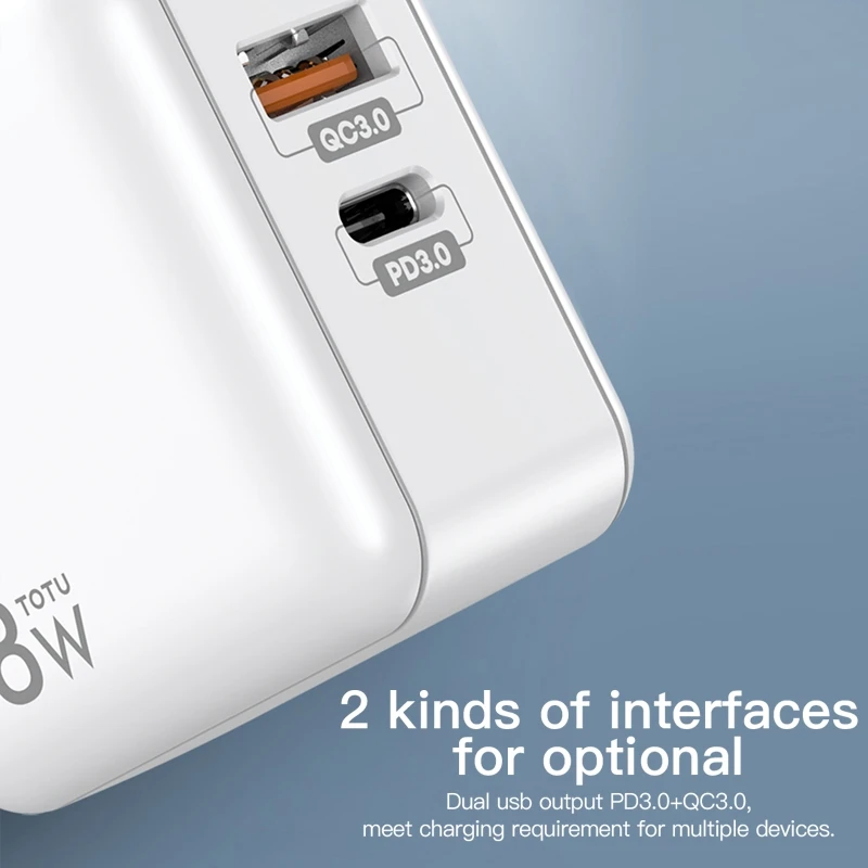 

TOTU US/EU/UK Plug USB PD Charger Fast charging 3.0 Phone Charger For iPhone or Android Series Travel Charger Adapter