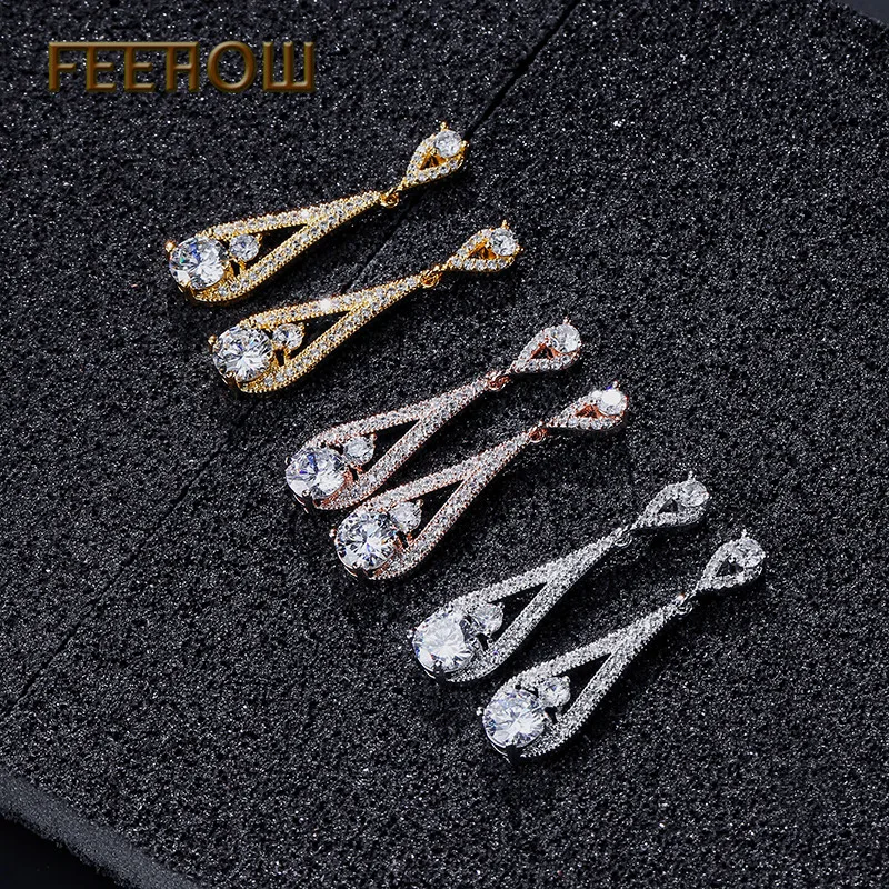 FEEHOW красные длинные элегантные высококачественные серьги с кубическим