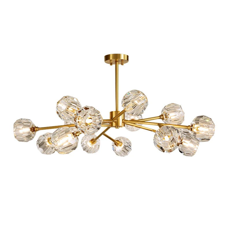 

All-copper Post-modern Led Chandelier Simple Light Luxury Crystal Living Room Lamp Personality Restaurant Creative Bedroom Lamps