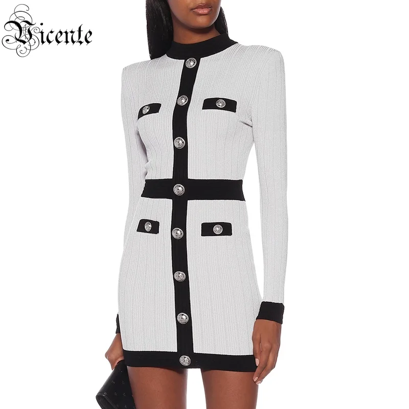 VC Бесплатная доставка женские черный белый цвет шить Бандажное платье с высоким