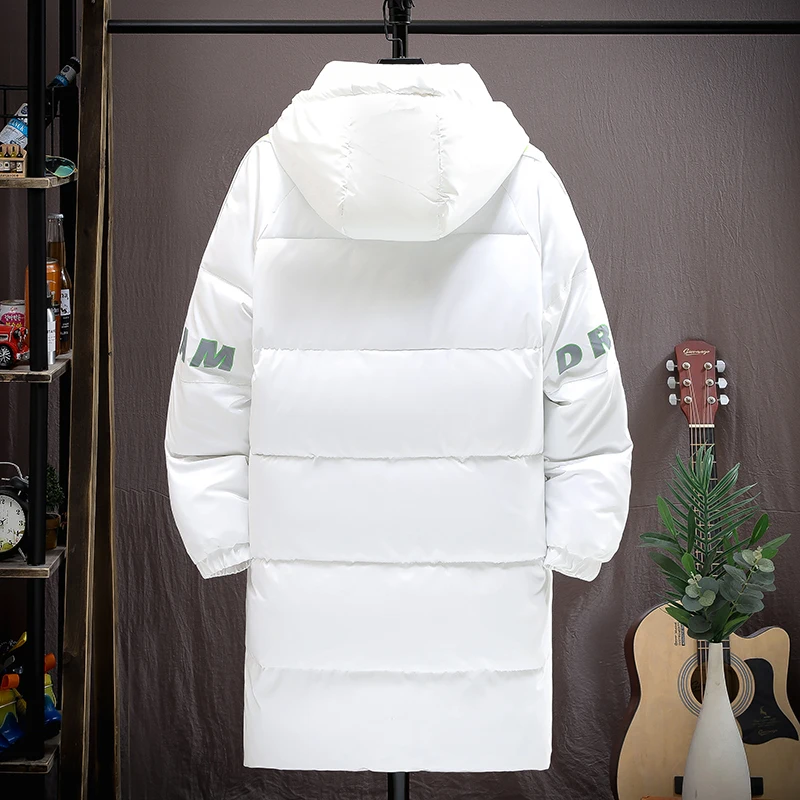 Casual Mid-Length Winter Thick Warm Cotton-Padded Jackets Solid Outwear Parkas Youth Tops Long Hooded Bright Coats New Clothing