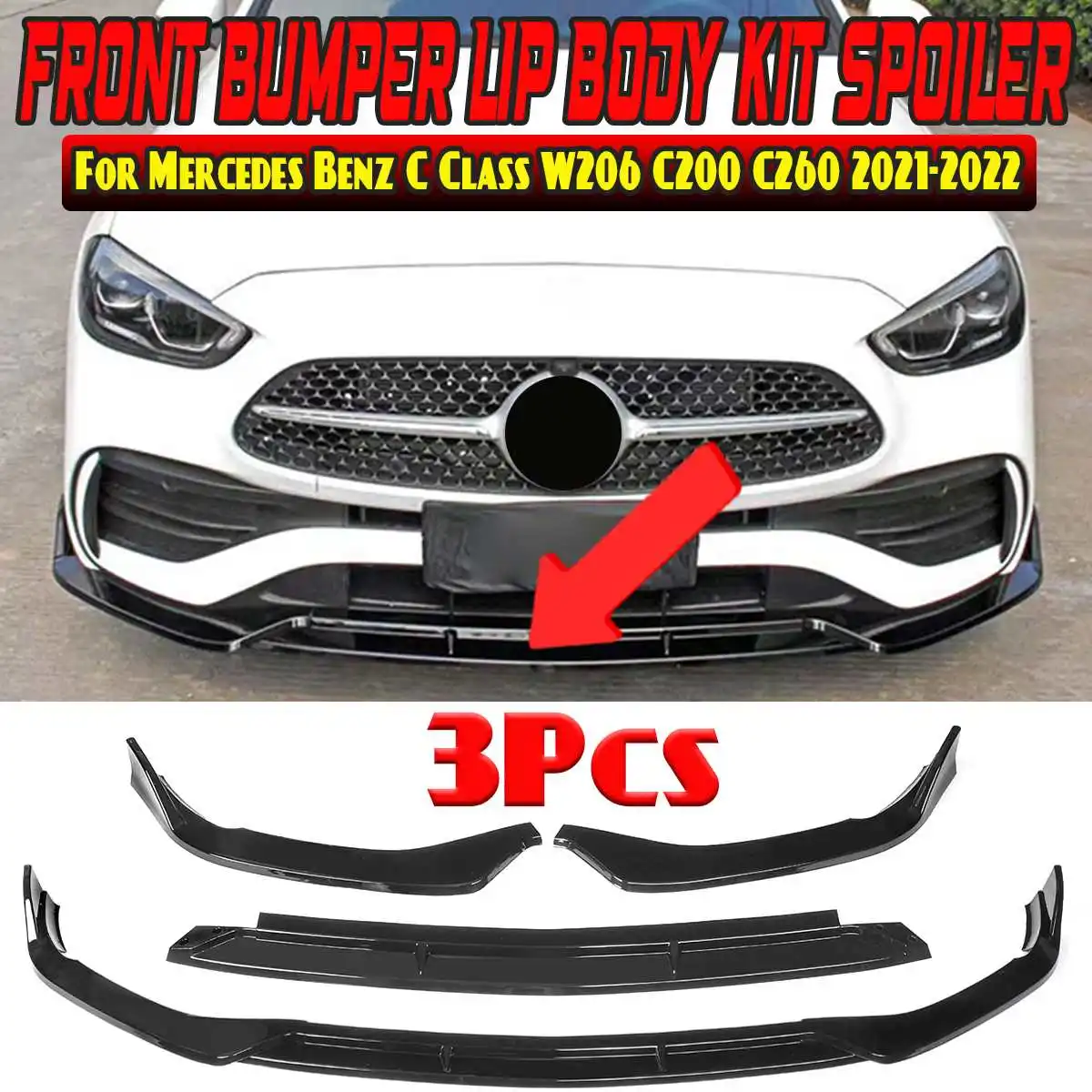

Car Front Bumper Splitter Diffuser Lip Protector Spoiler Deflector Lips For Mercedes For Benz C Class W206 C200 C260 2021 2022
