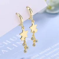 cute lovely long tassel drop earrings tiny huggies pentagram stars crystal charming dangle earring trendy jewelry for women