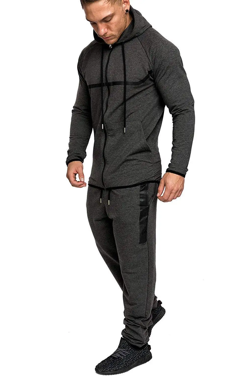 Vanquish Men's Leisure Sports Fitness Suit Foreign Trade Men's Snowflake Split Leather Zipper Design Slim 2-piece Set