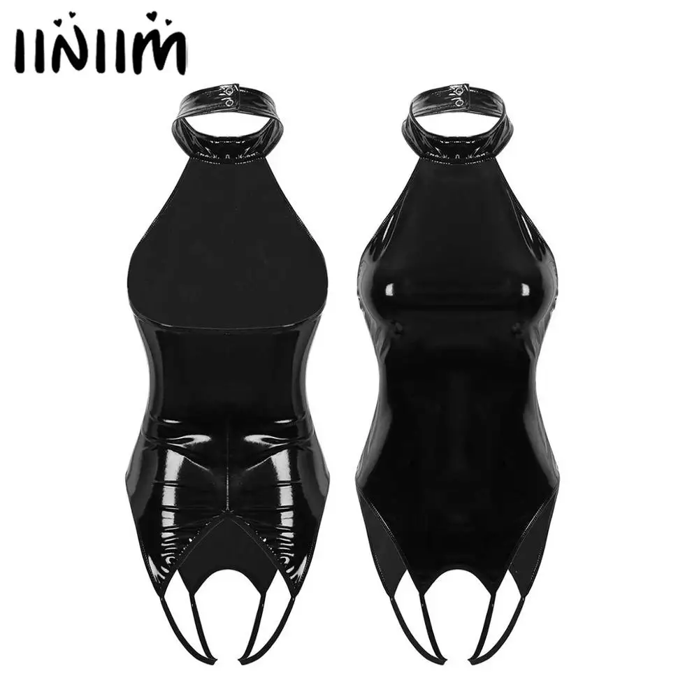 

Womens Femme Evening Parties Latex Clubwear Teddies Lingerie Catsuit Crotchless Sissy Cocktail Butt Bodysuit Backless Bodycon
