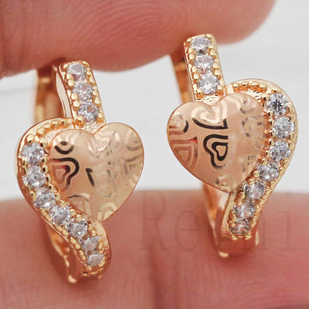Женские серьги в форме сердца кольца с цирконом золотистого цвета пчелы