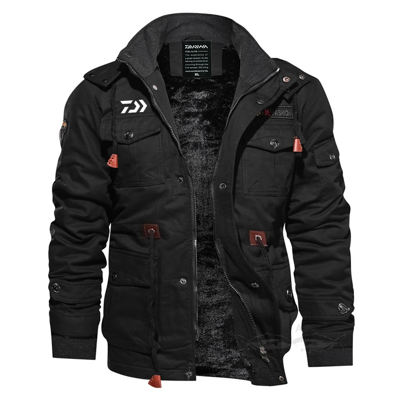 Мужская зимняя куртка для рыбалки с капюшоном и несколькими карманами теплая
