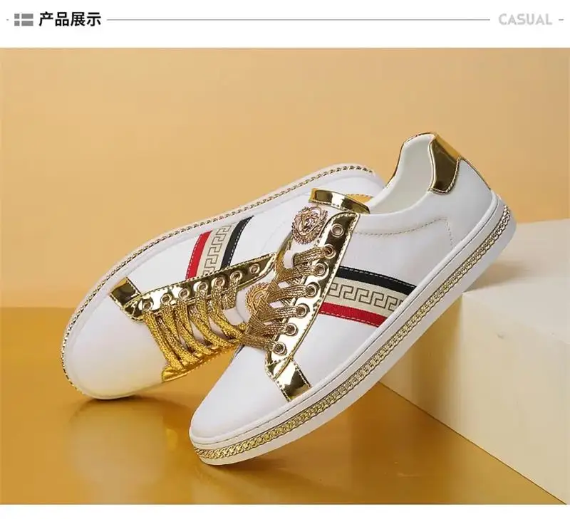 

Men's High Quality Comfortable Cowhide Leather Round Toe Metal Decoration Gold Lace Flat Bottom Fashion Casual Shoes HL418