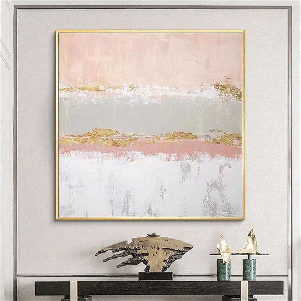 

Gold Foil Art Hand-Painted Oil Paintings Pink Wall Art Modern Abstract Canvas Paint Living Room Study Home Decoration Painting