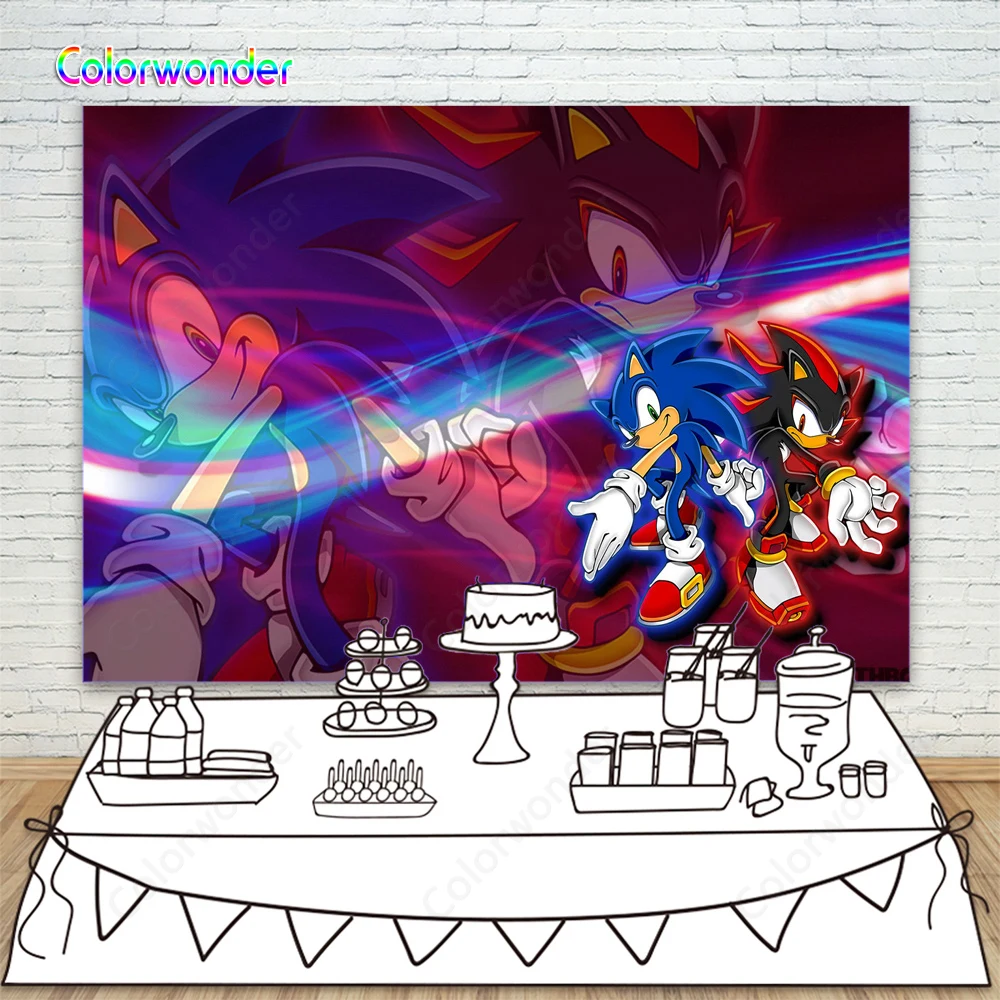 Anime Kids 1st Birthday Party Photography 7X5FT Newborn The Hedgehog Sonic with Shadow Red Backgrounds Backdrops for Game | Электроника