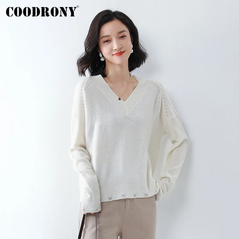 

Женский однотонный джемпер из мериносовой шерсти, с V-образным вырезом