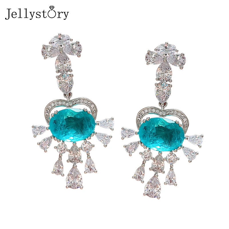 Классические женские серьги подвески Jellystory 10*14 мм Аквамариновый драгоценный