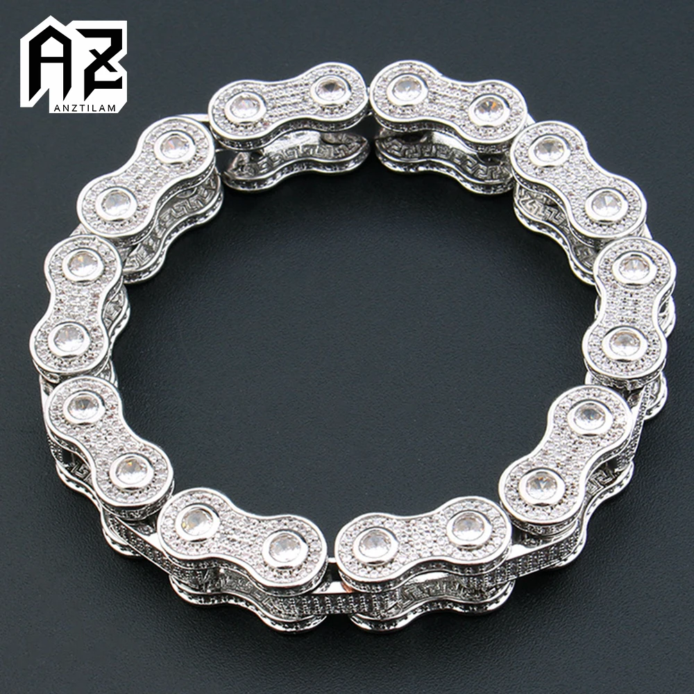 

AZ Cool Iced Out Locomotive Chain Bracelets For Men Women With Bling Zircon Stone Hip Hop Cuban Miami Link Hand Chain Jewelry
