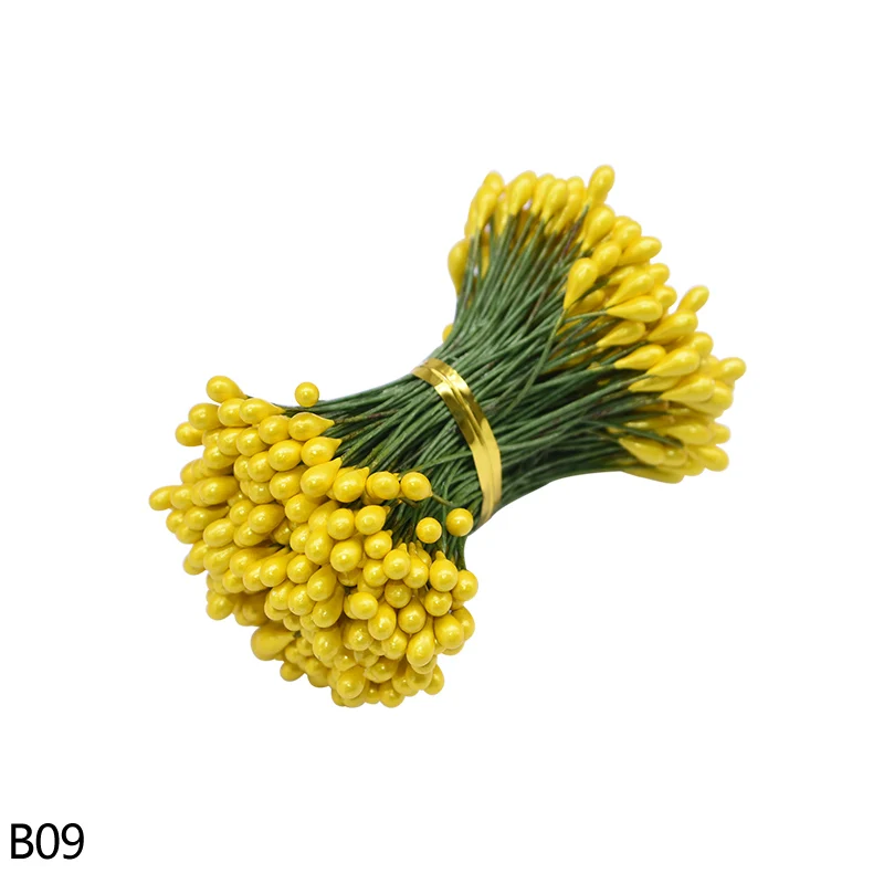 B09 yellow 130/260 шт, толщина 3 мм, маленький искусственный цветок Искусственные тычинки цветочный Рисунок с изображением рождественского цветка, тычинки Свадебные украшения для самодельного изготовления - Цвет: B09 yellow