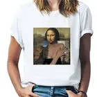Летняя футболка 2021, модная женская футболка с изображением Моны Лизы, с масляным принтом, с круглым вырезом и коротким рукавом, размера плюс, 3XL