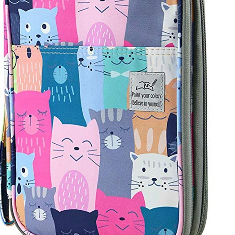

192 Slots Large Capacity Pencil Bag Case Organizer Cosmetic Bag for Colored Pencil Watercolor Pen Markers Gel Pens Bag(Learn Cat