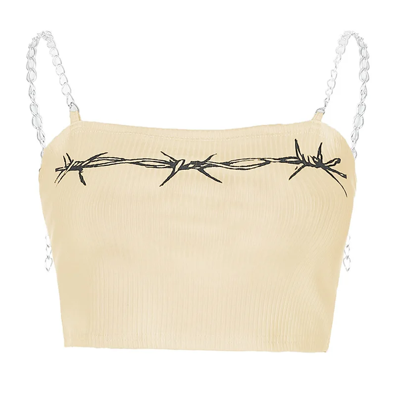

Women's fashion street thorns print short sling camisole women