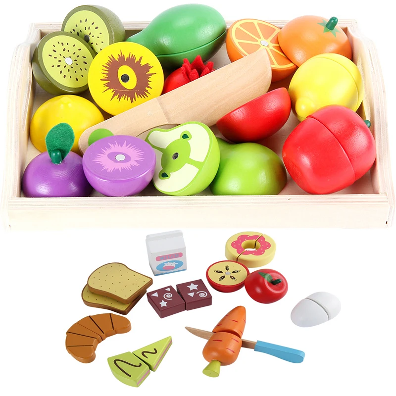 Детские игрушки развивающий Набор для резки фруктов/овощей/десертов деревянные