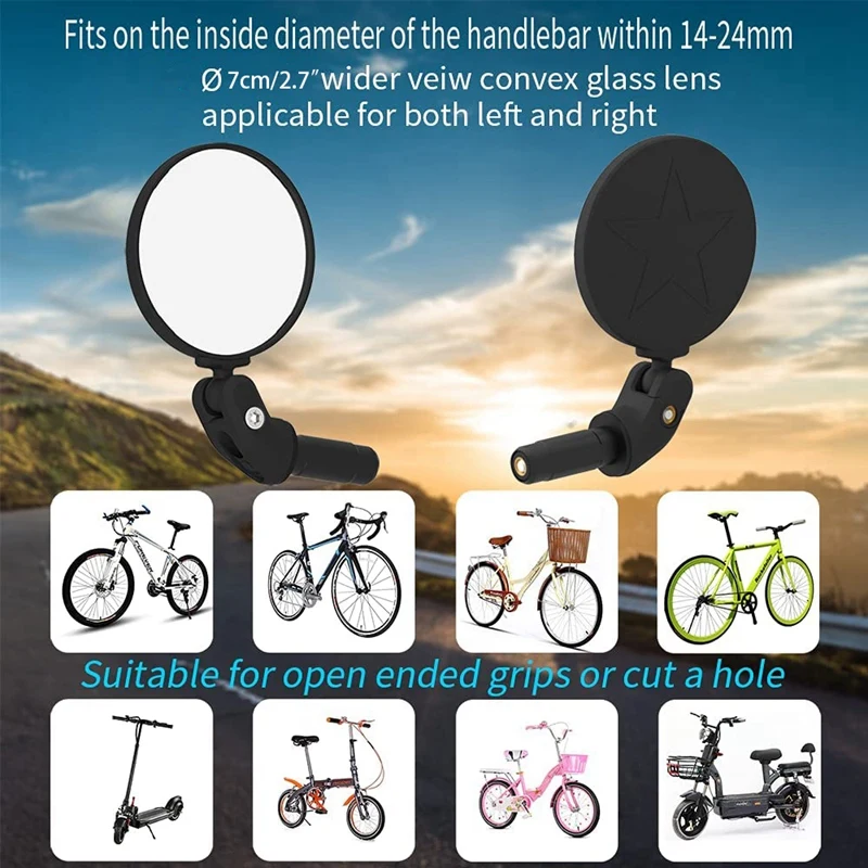 2PCS Bicycle Cycling Rear View Mirror Adjustable Handlebar Wider Bicycles for Scooter Road Mountain Bike | Спорт и развлечения