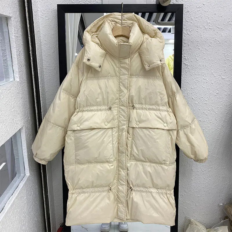 

Parker Down Coat 2021 New Hooded Style Korean Puffer Jacket Fashion Lightweight White Duck Down Thickened Bread Outwear Female
