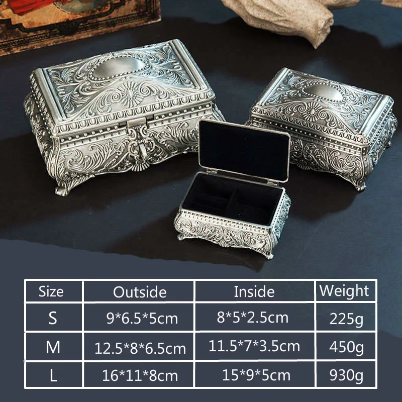 Ретро Европейская цинковая шкатулка для ювелирных изделий фланелевая хранения