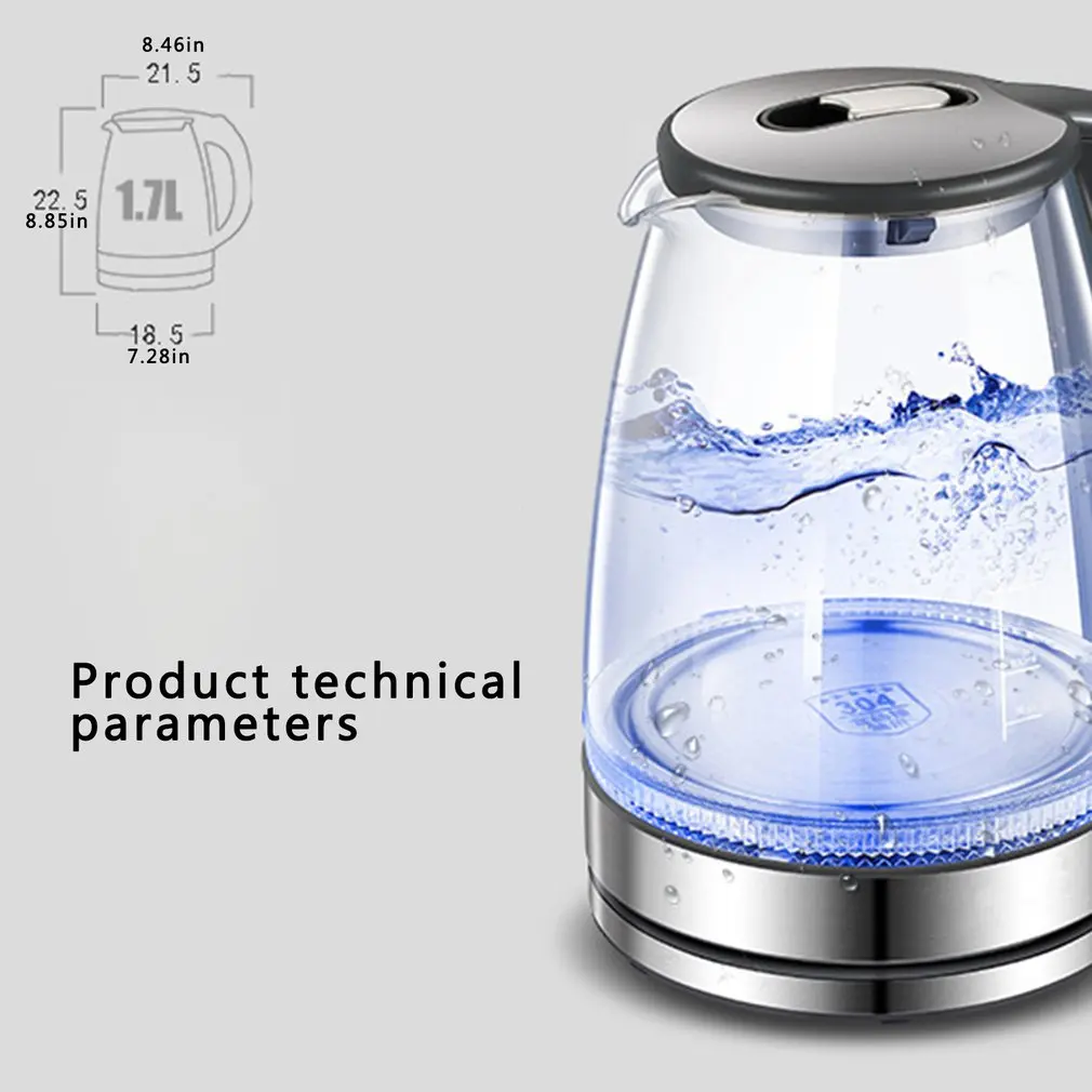 1.7л стеклянный Электрический чайник автоматически выключается из нержавеющей
