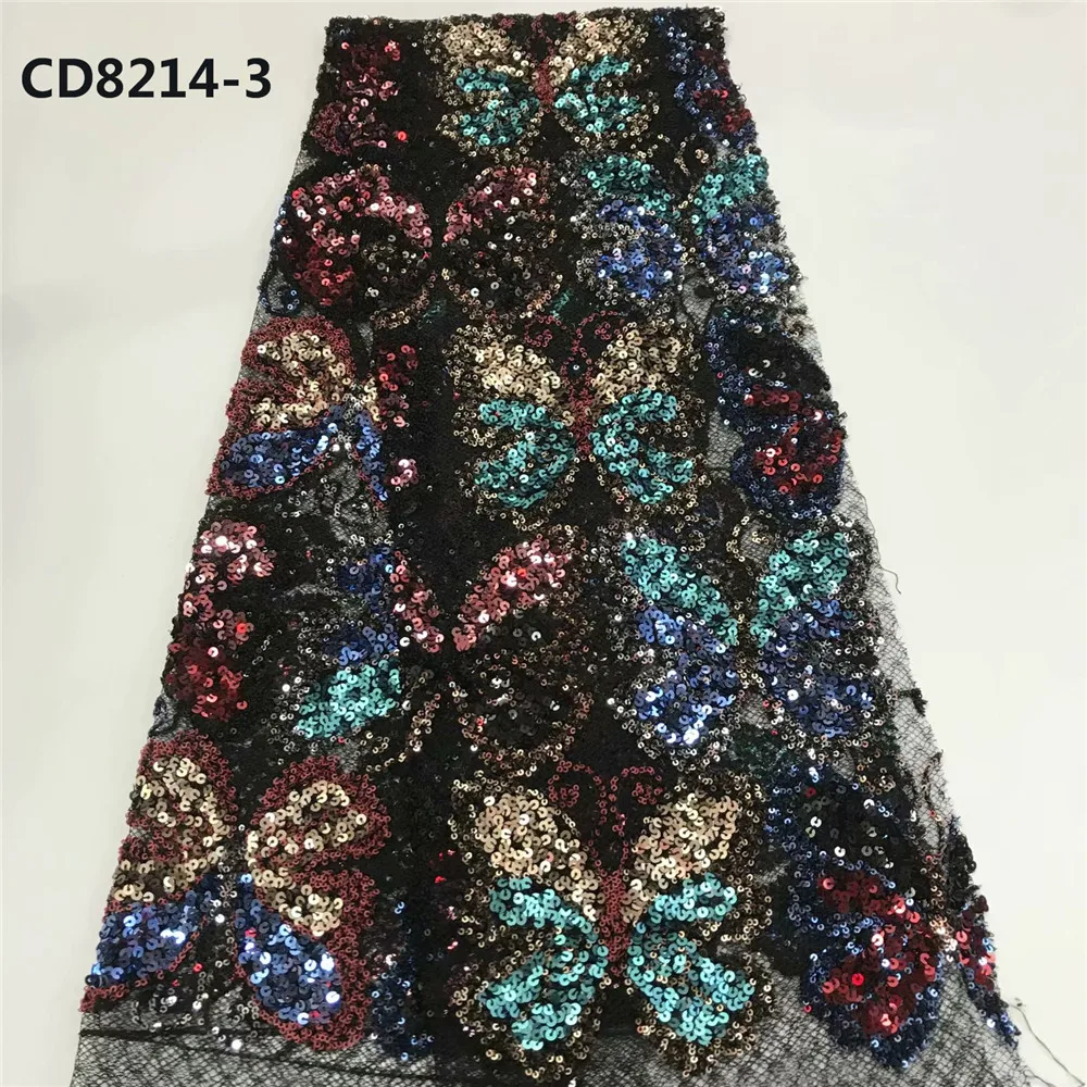 Кружевная ткань с персиковыми блестками в африканском стиле вышитая бабочка |