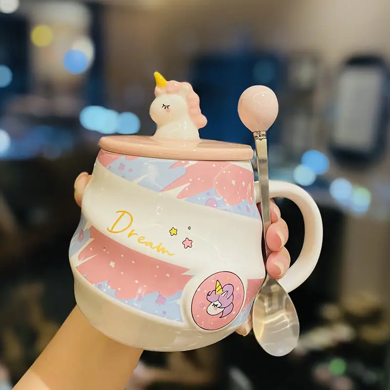 

3D Rainbow Thread Mug, Cute Unicorn Cover, High Quality Ceramic Thermos Mug Creative Girl Gift StarBuck Coffee Milk Cup