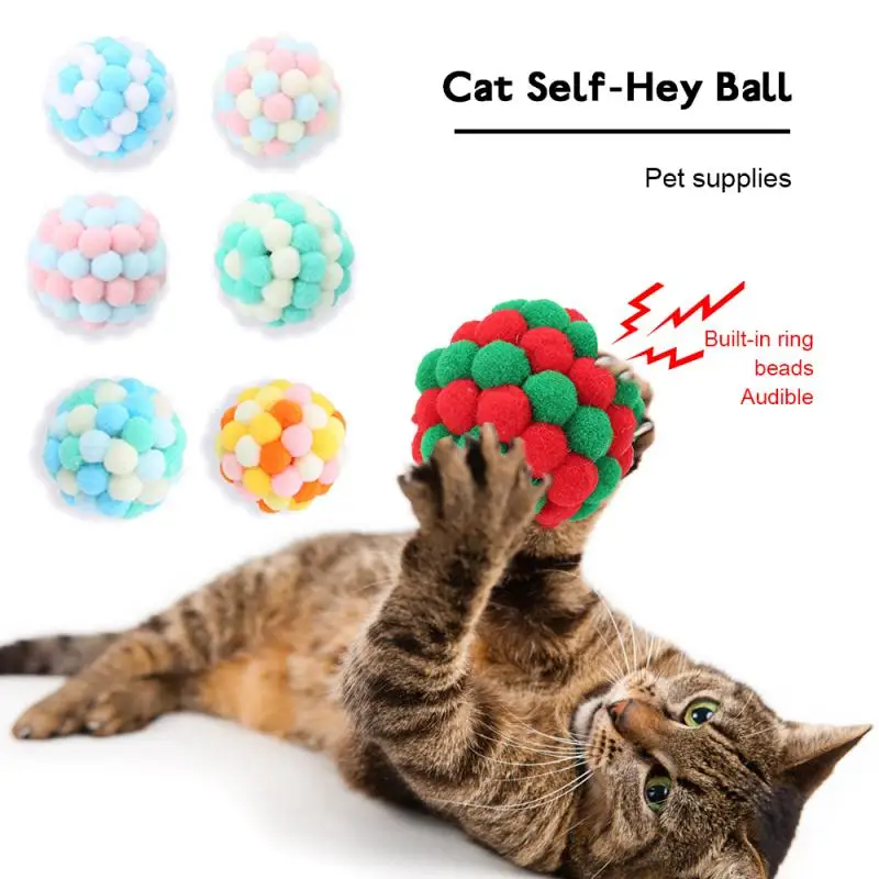 

1 PC Pet Supplies Cat Self-excited Ball Funny Cat Ball Plush Bell Ball Multicolor Stitching Christmas Color Cat Throwing Toys