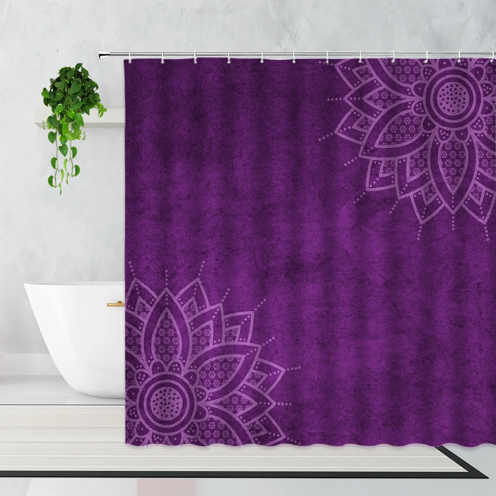 

Фиолетовый богемный занавес для душа с изображением цветов мандалы, фон для домашнего декора, занавеска для ванной комнаты с крючками, экра...