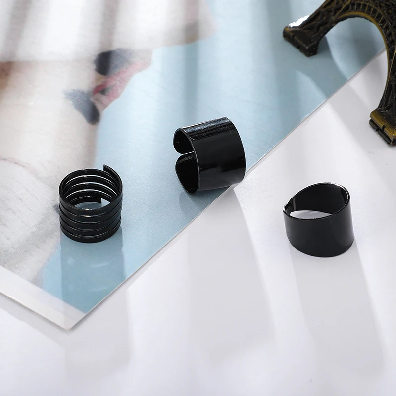 Docona 3 шт./компл. готические черные Открытые Кольца для женщин панк средний палец