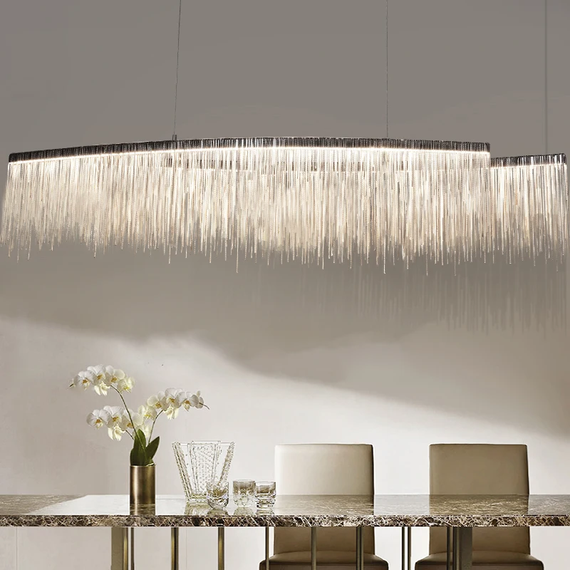 

Living Room Chandelier Modern LED Restaurant Chandelier Villa Clubhouse Lighting Creative Designer Model Room Chain Light Tassel