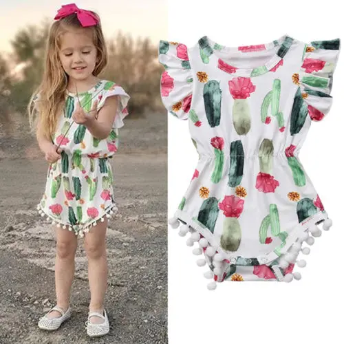 

Newborn Infant Short Sleeve Toddler Floral Print Baby Summer Girls Romper Jumpsuit Cactus Clothes Sunsuit Outfit 0-24M