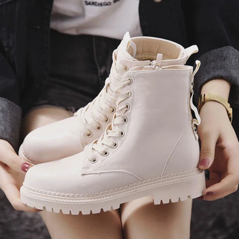 Модные женские ботинки обувь на плоской подошве молнии из искусственной кожи