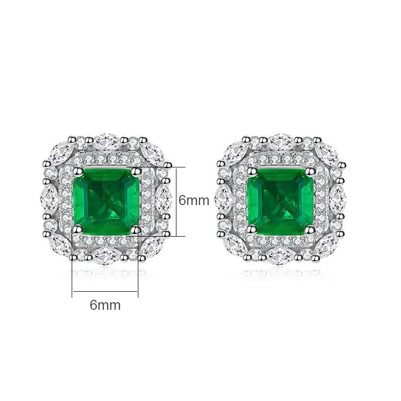 

Colorful Vintage Royal Inlaid Emerald Princess Square Geometric Low-Luxury Diamond Emerald Earrings For Women's Wedding Party