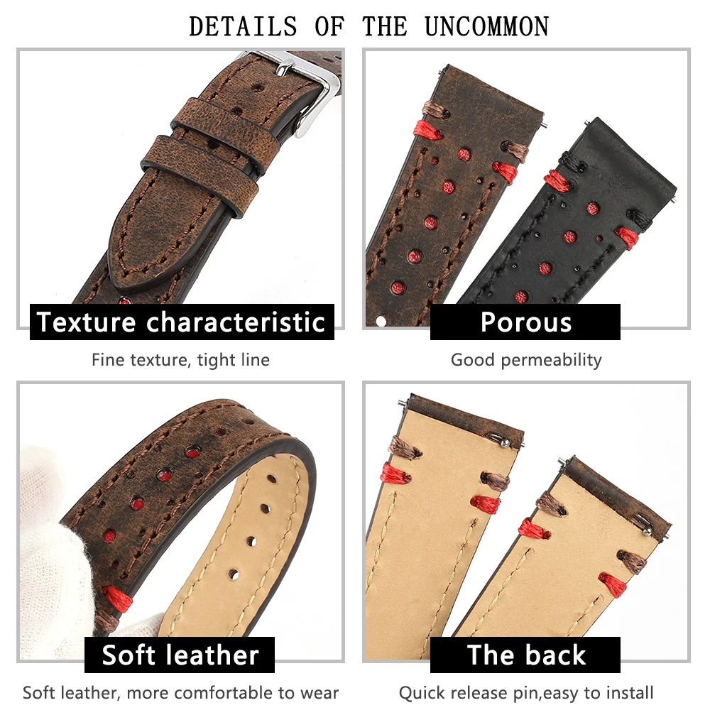 Cowhide Watch Straps Bracelet 20mm 22mm Genuine Leather Watchbands Quick Release Watch Belt Handmade Stitching For Men Women