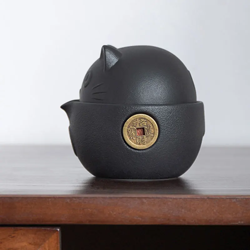 

Cat Series Travel Portable Ceramic Tea Set with Tea Pot Tea Cups Travel Bag for Office Home Travel MDJ998