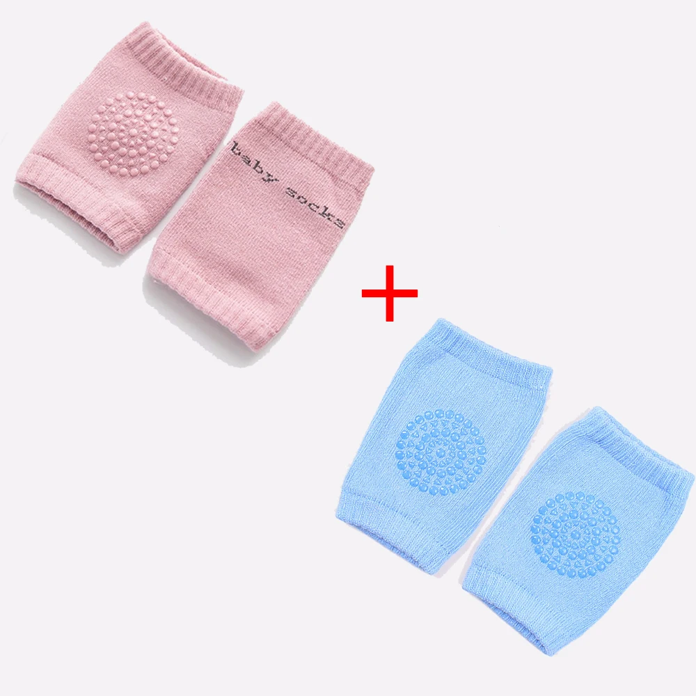 pink and blue 2 пары детских наколенников, Детские Безопасные носки для ползания, хлопковые гетры с подушками для детей 1-3 лет - Цвет: pink and blue