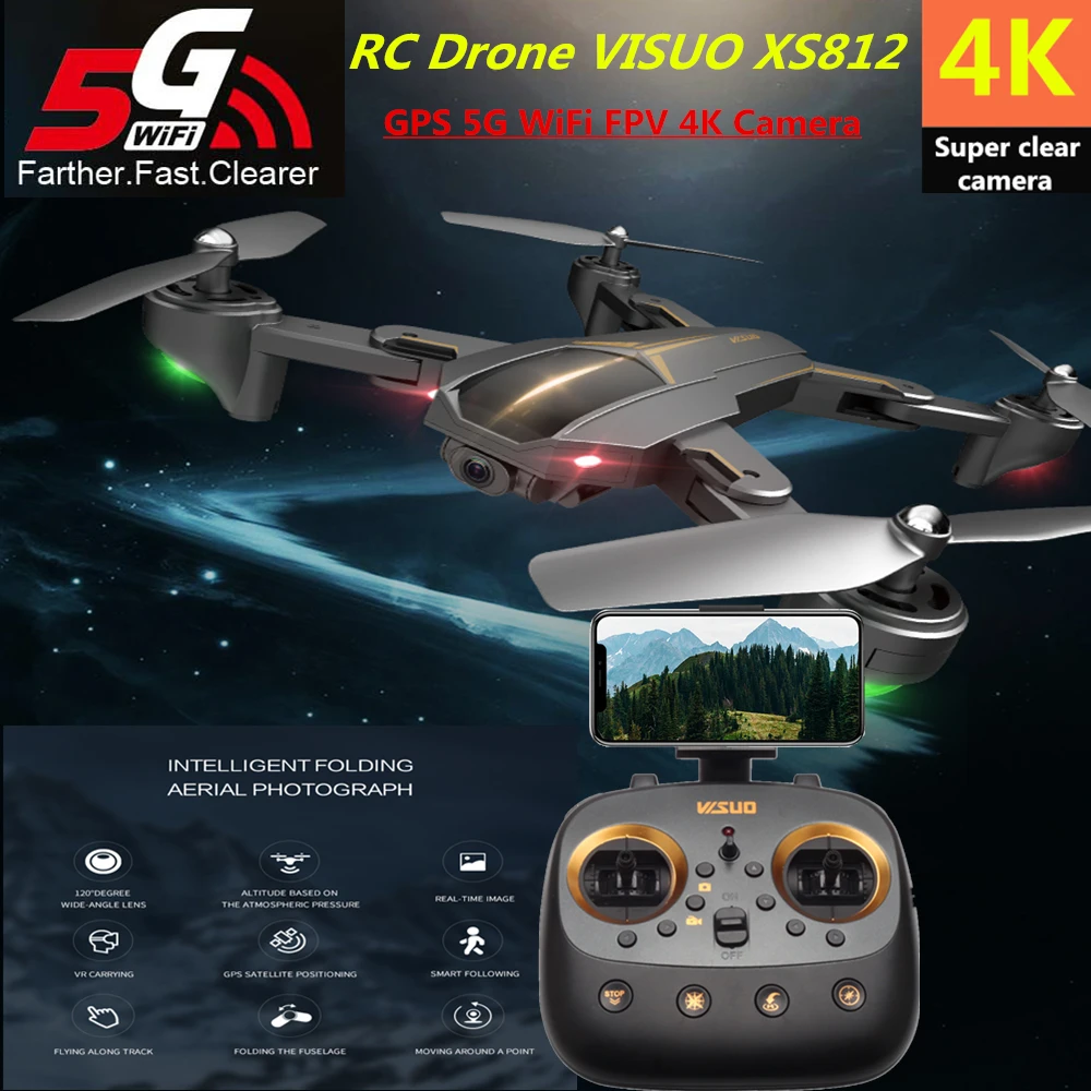 VISUO XS812 RC Дрон 4K GPS Дроны с 5G WiFI FPV камерой вертолет следуй за мной складной