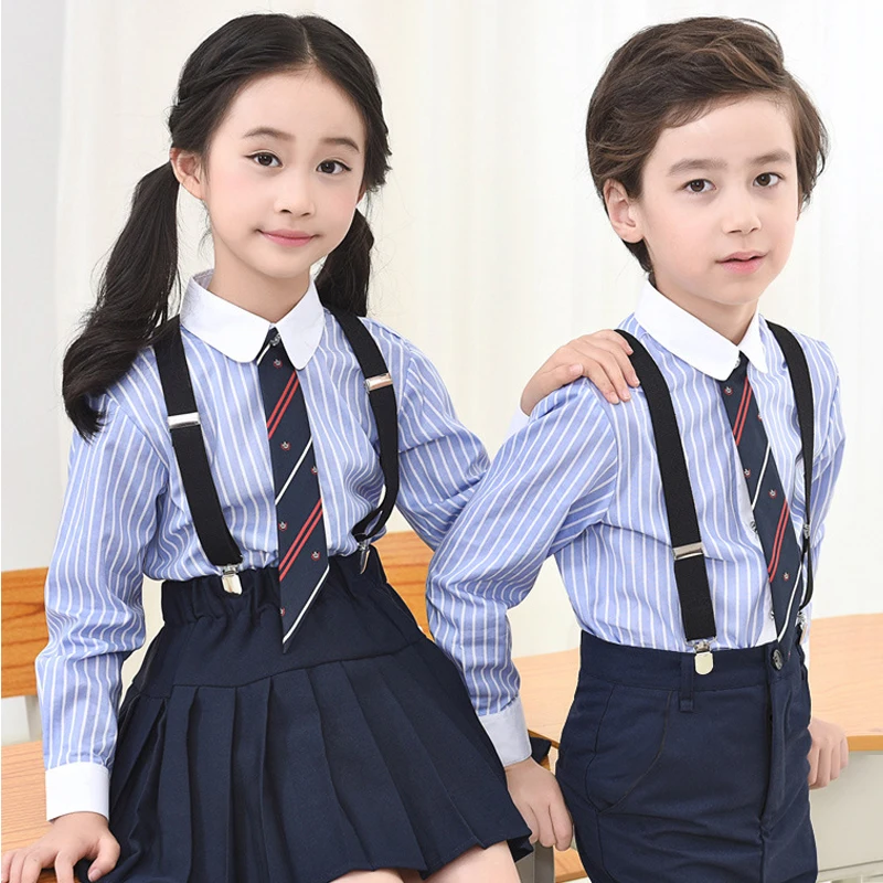 Детская хлопковая блузка с длинными рукавами синяя рубашка в полоску рубашки для