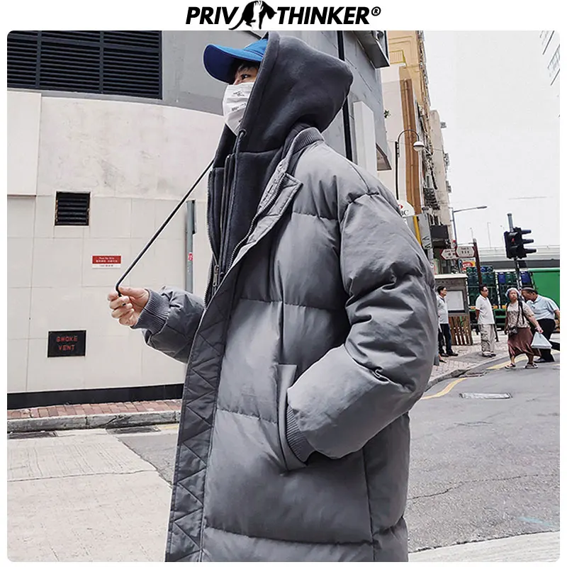 Privathinker, мужские длинные зимние куртки с капюшоном, мужские парки,, модные, имитация двух частей, зимние пальто, мужские плотные теплые куртки