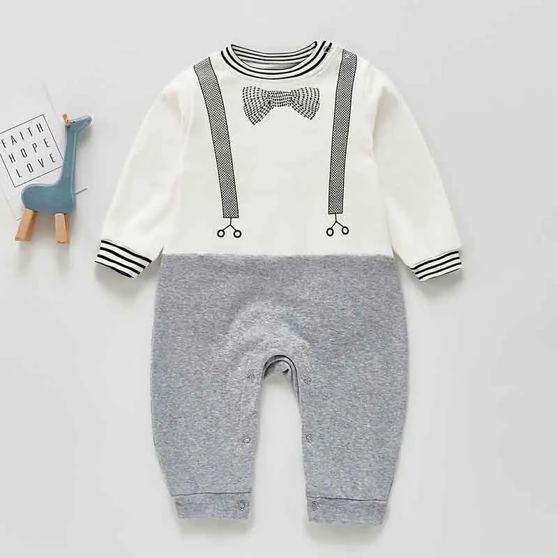 

Spring Baby Boy Printed Romper Baby Boy Clothes Long Sleeve Baby Boy Clothing Infant Gentleman Jumpsuit