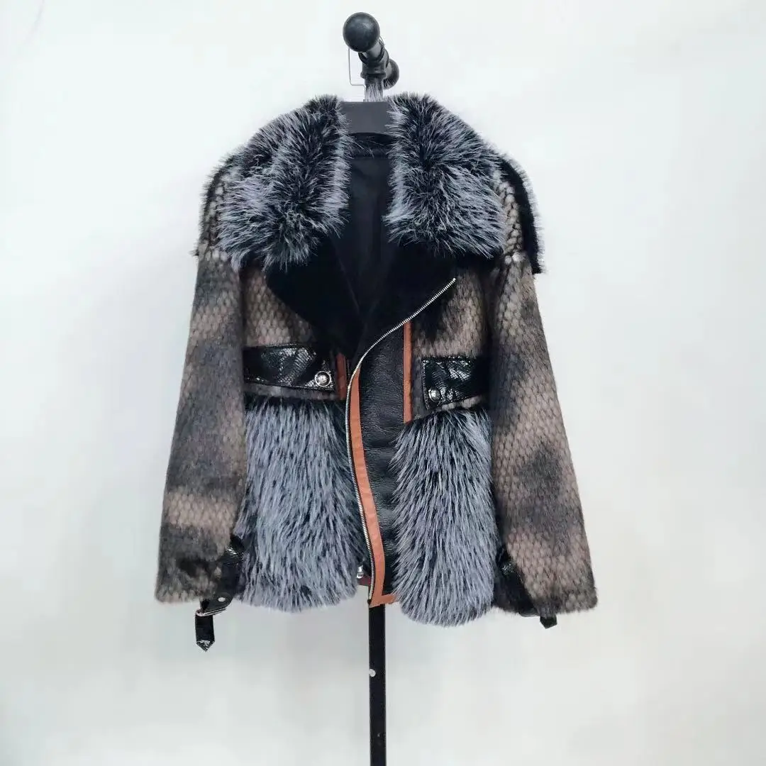 New 2021 Winter Female Fashion High Street Tuscan Fur Short Coat Women's Patchwork Office Lady Fur Lamb Wool Faux&fur Jacket