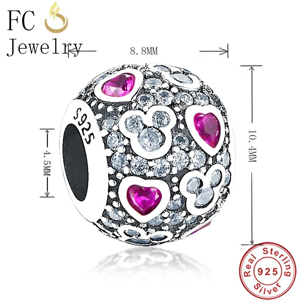 FC ювелирное изделие, браслет Pandora, 925 серебро, животное, фрукты, цирконий, лист, цветок, бусина, для создания рефлексиона, для женщин, Berloque