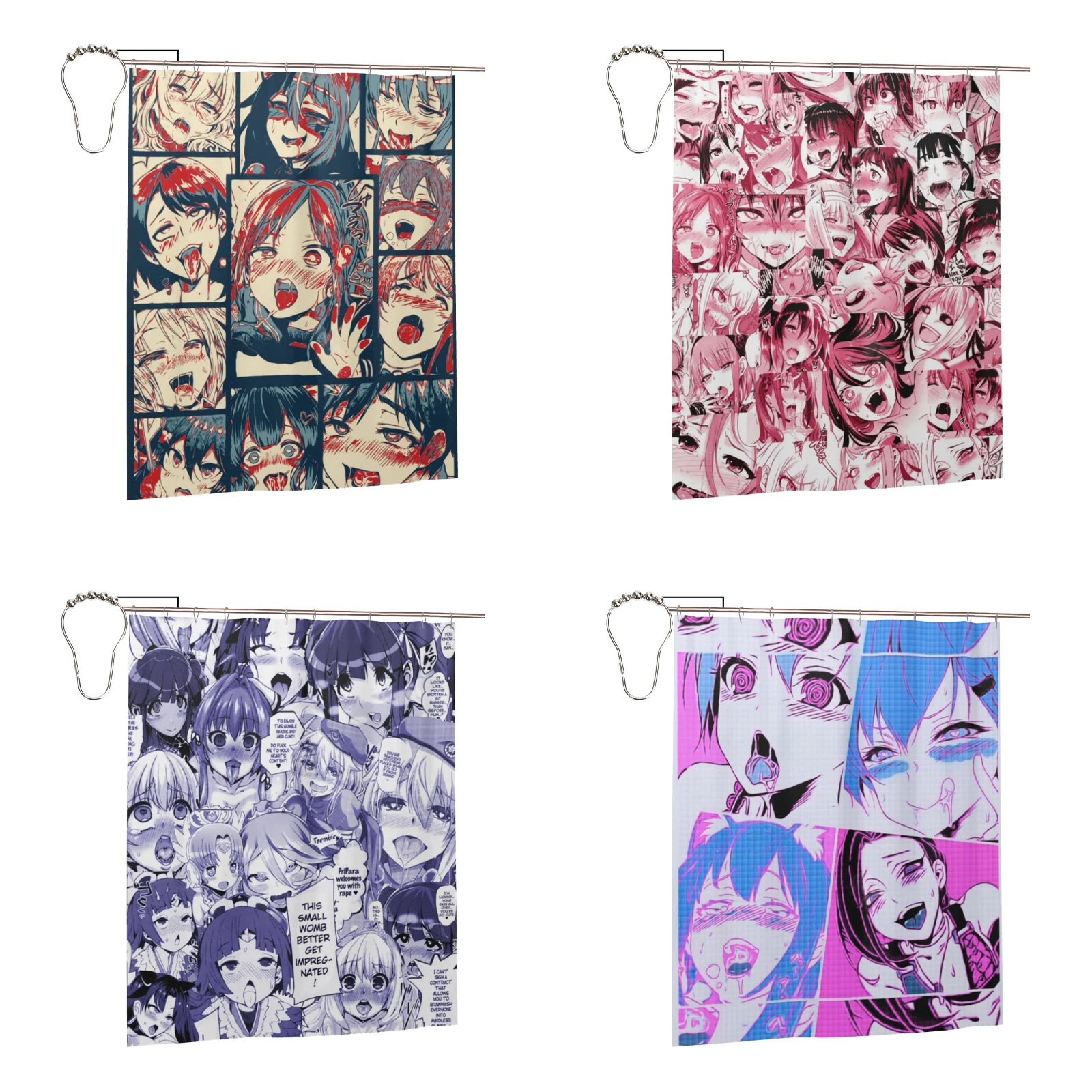 

Anime Ahegao Faces Shower Curtain for Bathroom Bathtub Fabric Curtains Decoration Waterproof Durable with Hooks