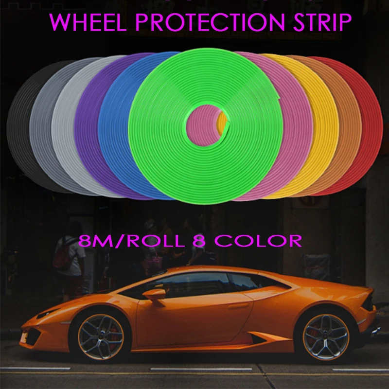 

8M/Roll Car Wheel Rims Protector Decor Strip Rubber Moulding Rimblades Car Vehicle Rim Sticker Color Tire Guard Line Styling