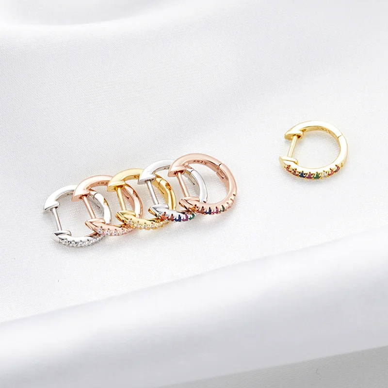 

bamoer Gold Color 925 sterling Silver Hoop Earrings for Women 10 Colors Circle Earrings colorful CZ Wedding Jewelry SCE498