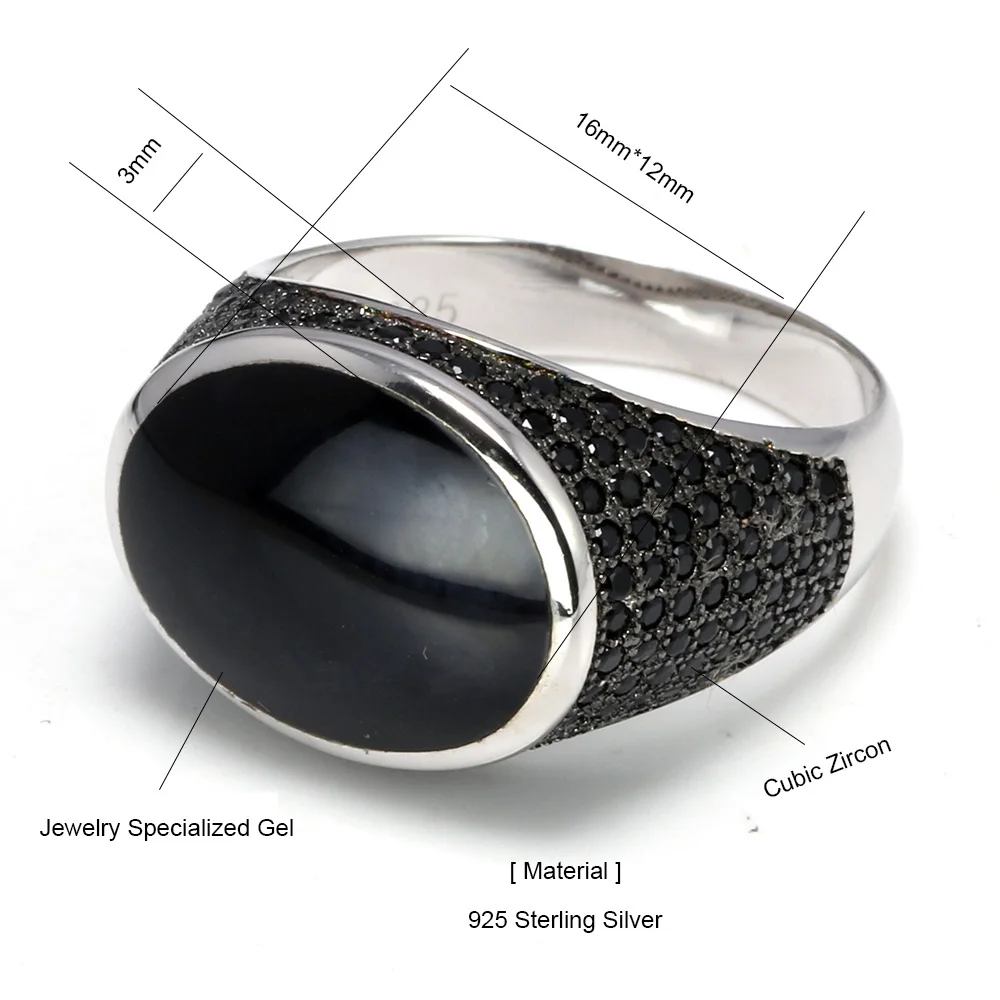 Гарантированное 925 пробы серебряные турецкие кольца для мужчин женщин с черным
