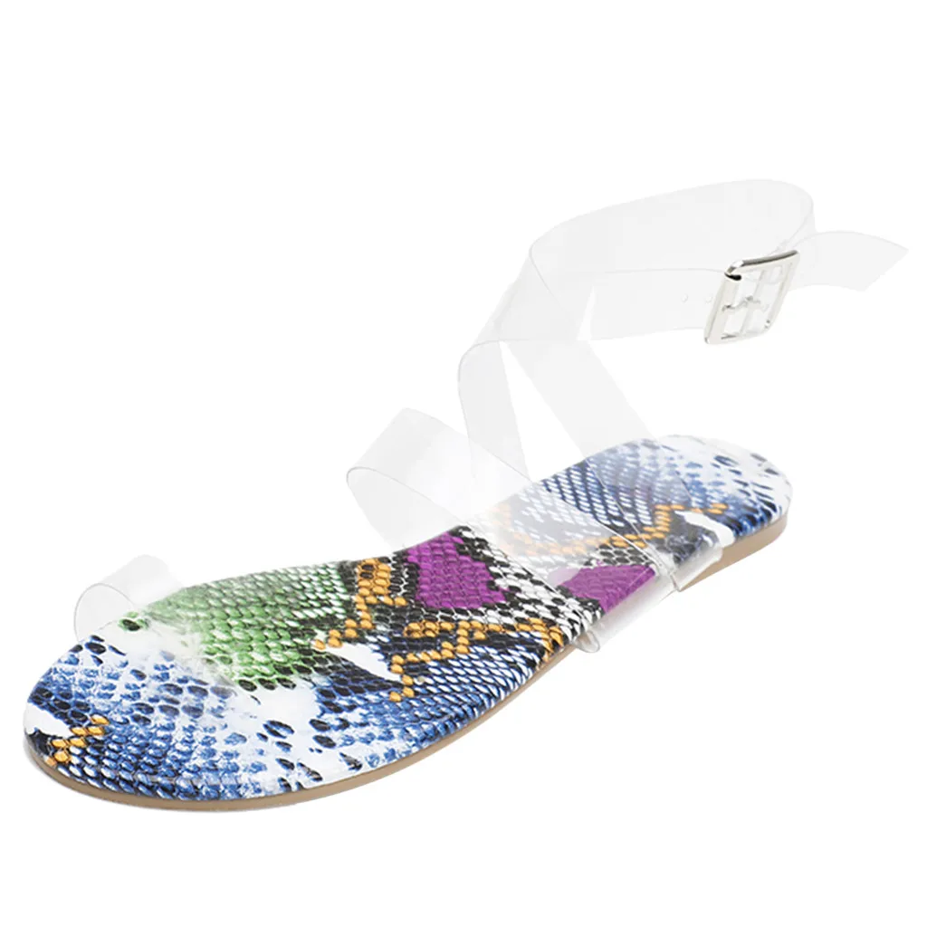 Сандалии под змеиную кожу женская летняя пляжная повседневная обувь в римском