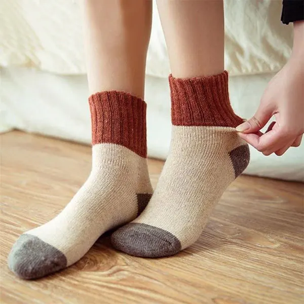 Ретро утолщение женские носки Осень Зима Кролик Шерсть Лоскутные новые японские